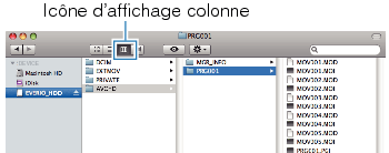 Clicking on the column display icon