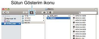 Clicking on the column display icon