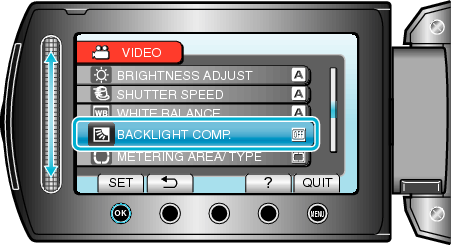 Selecting &#34;BACKLIGHT COMP.&#34;