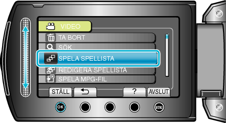 Selecting "PLAYBACK PLAYLIST"