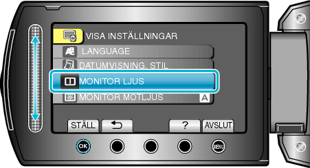 Selecting "MONITOR BRIGHTNESS"