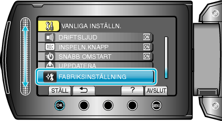 Selecting "FACTORY PRESET"