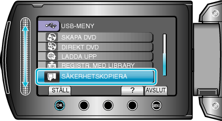 Selecting "BACK UP"