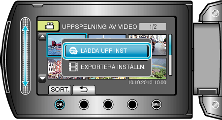 Selecting "UPLOAD SETTINGS"