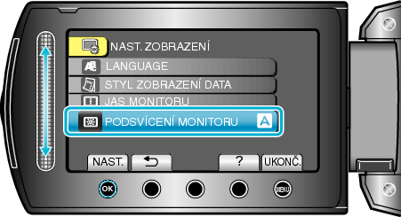 Selecting "MONITOR BACKLIGHT"