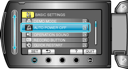 Selecting &#34;AUTO POWER OFF&#34;