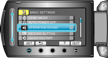 Selecting &#34;OPERATION SOUND&#34;