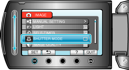 Selecting &#34;SHUTTER MODE&#34;