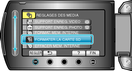 Selecting "FORMAT SD CARD"