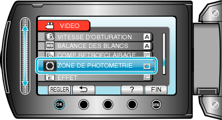 Selecting "METERING AREA/TYPE"