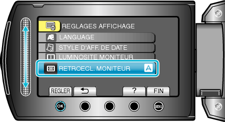 Selecting "MONITOR BACKLIGHT"