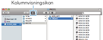 Clicking on the column display icon