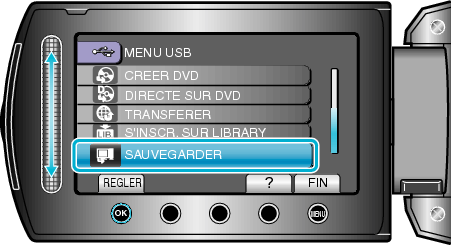 Selecting "BACK UP"