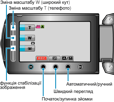 Operation buttons for video recording