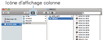 Clicking on the column display icon