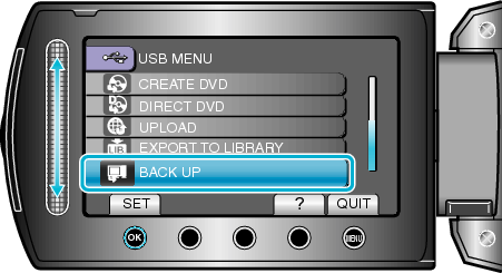 Selecting &#34;BACK UP&#34;