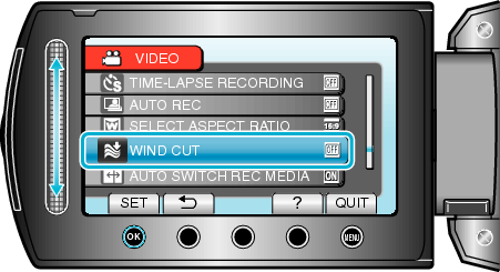 Selecting "WIND CUT"