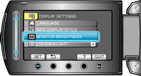 Selecting "MONITOR BRIGHTNESS"