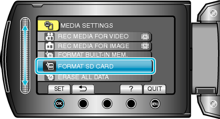 Selecting "FORMAT SD CARD"
