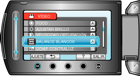 Selecting "WHITE BALANCE"