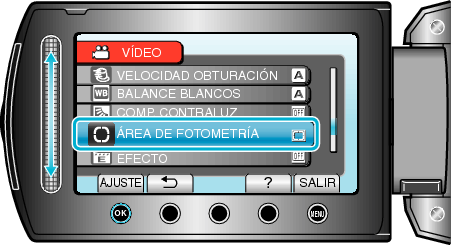 Selecting "METERING AREA/TYPE"
