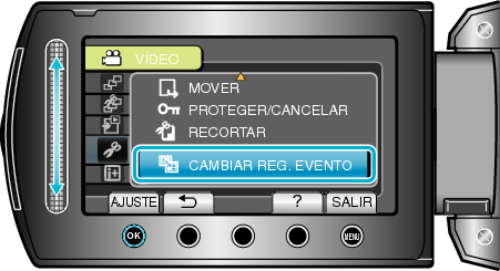 Selecting "CHANGE EVENT REG."