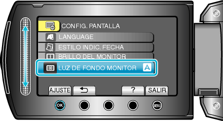 Selecting "MONITOR BACKLIGHT"