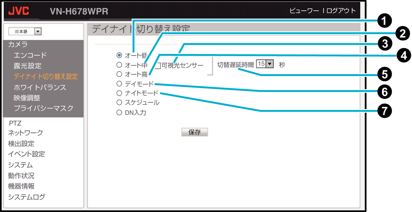 デイナイト切り替え設定 モバイルユーザーガイド Jvc